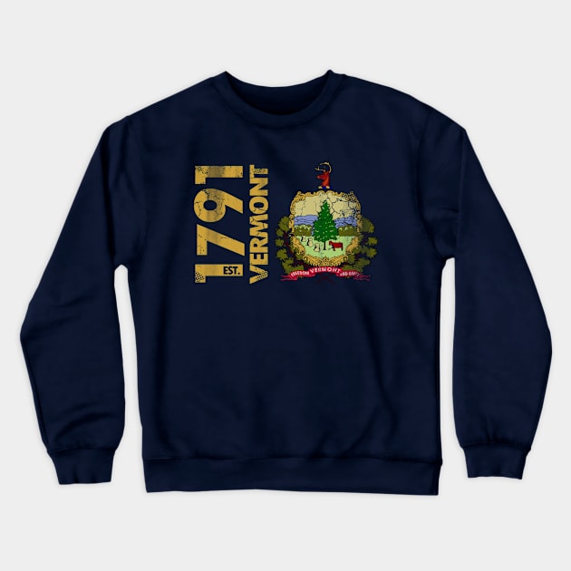 Vintage Vermont Est 1791 State Flag Home Love Crewneck Sweatshirt by E